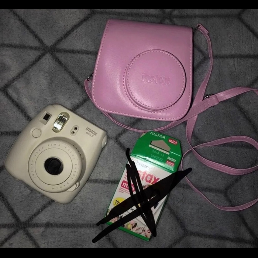 White fujifilm mini instax poloroid w purple case